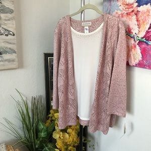 Alfred Dunner Cardigan With Built-In Tank Size 1X